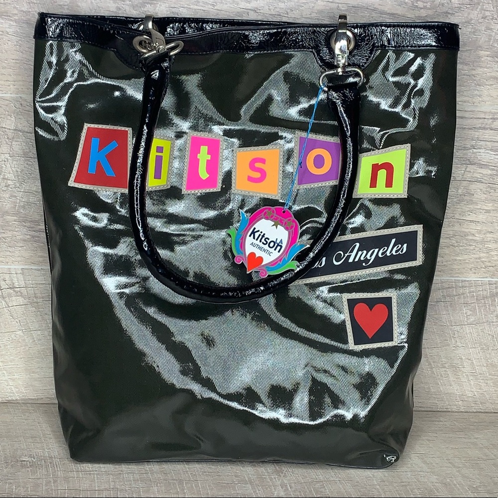 Kitson Los Angeles Black Shiny Tote Bag